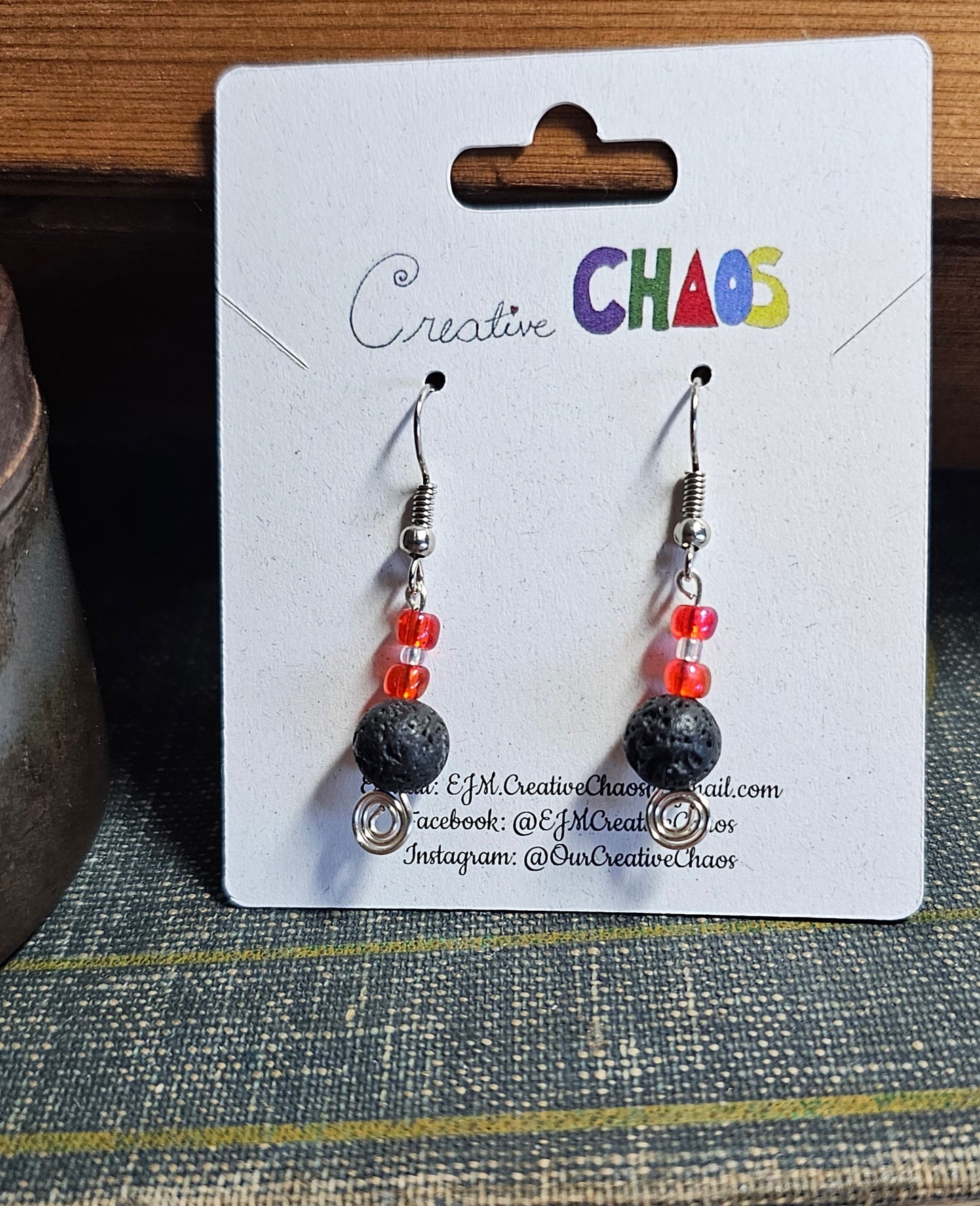 Black Lava Stone (with Red Accent Beads)