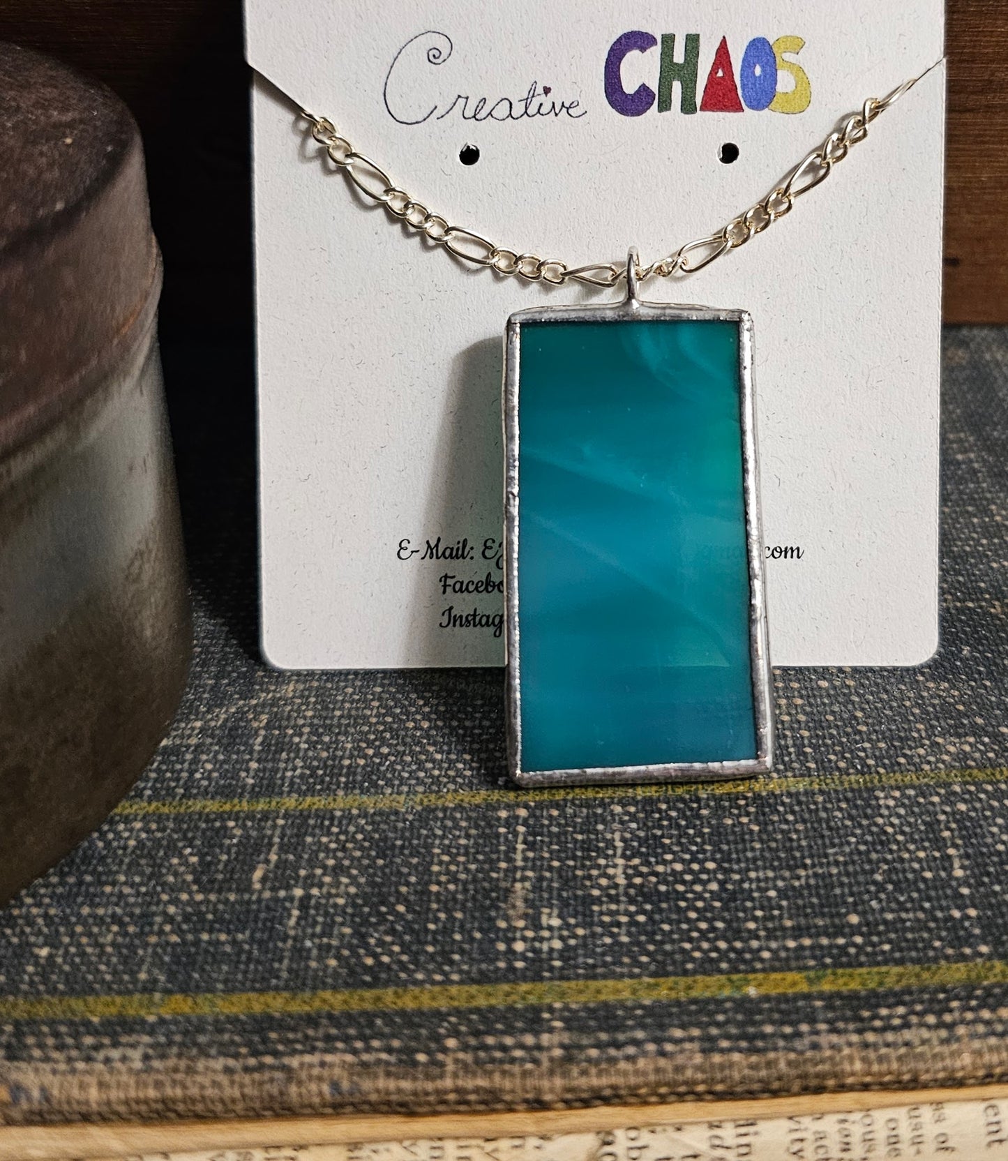 Turquoise Stained Glass Pendant Necklace