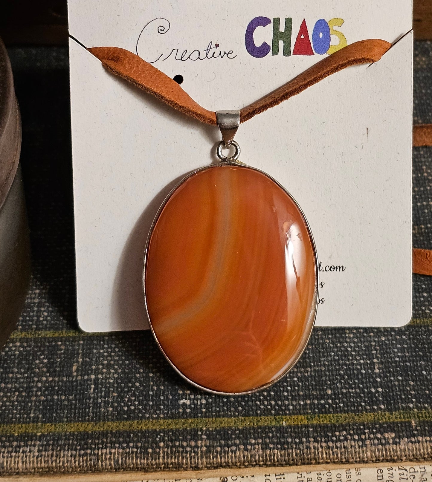 Solid Orange Agate Pendant Necklace