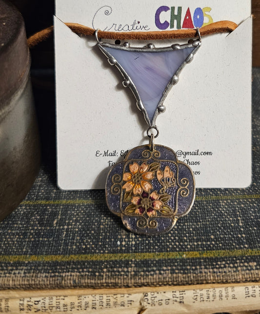 Lavender Stained Glass Dangle Pendant Necklace