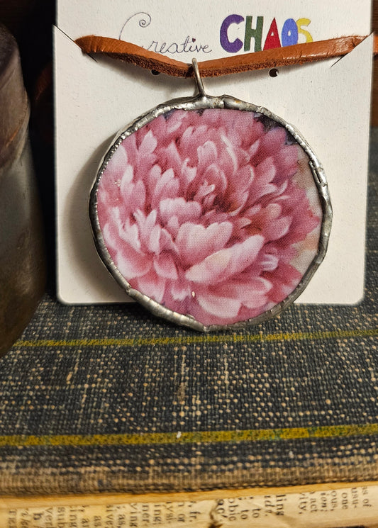 Broken China, Large Pendant Peony Flower Necklace