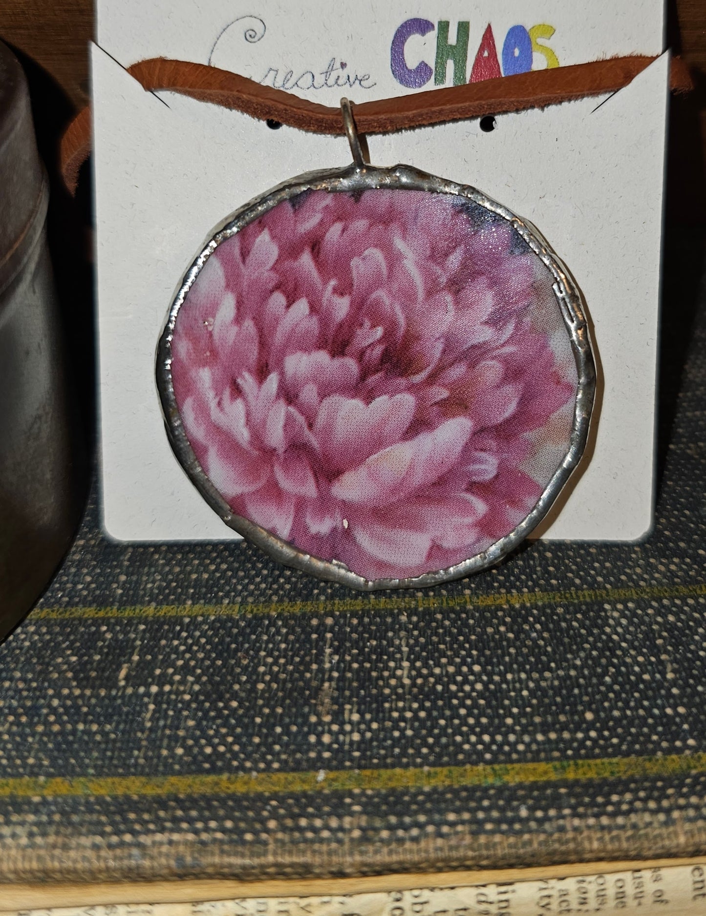 Broken China, Large Pendant Peony Flower Necklace