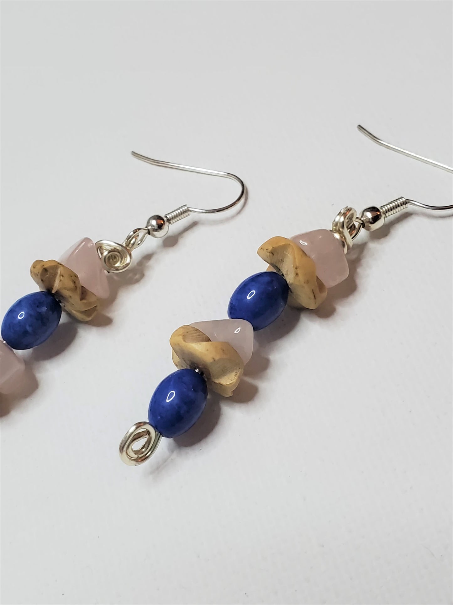 Lapis Lazuli, Rose Quartz Chips, Coconut Wood Beaded Earrings