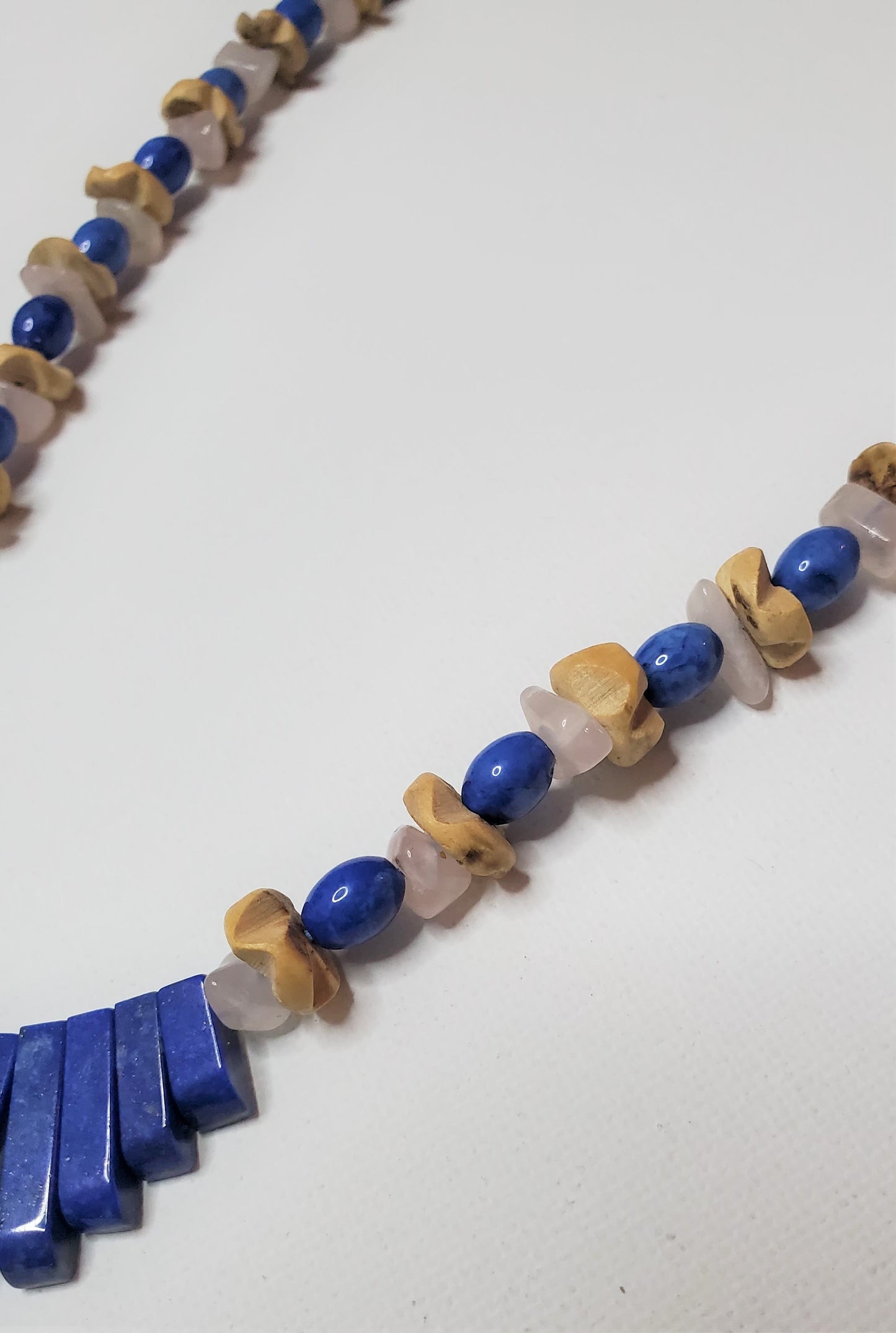 Lapis Lazuli, Rose Quartz Chips, & Coconut Wood Beaded Necklace